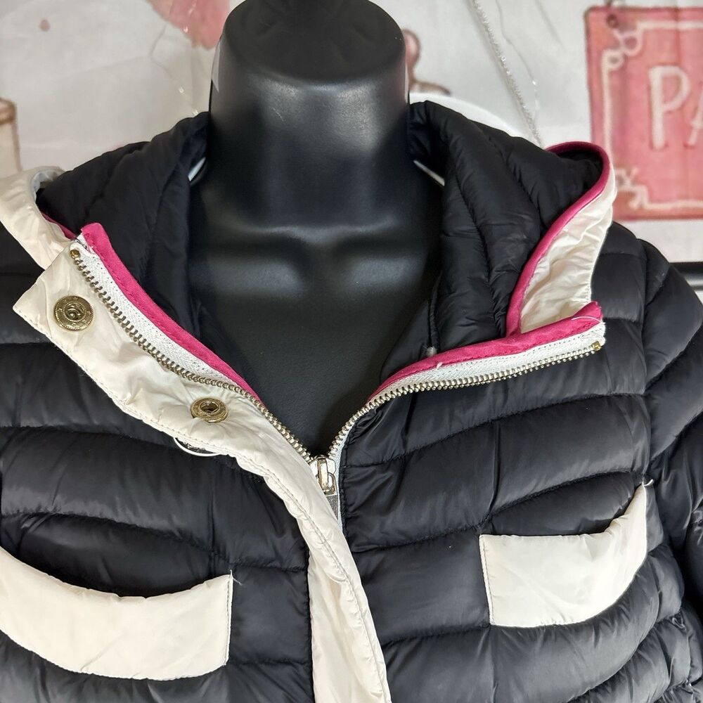 Kate Spade New York Quilted Puffer Jacket Ivory Black Trim Pearl Buttons XSMALL - Picture 8 of 14